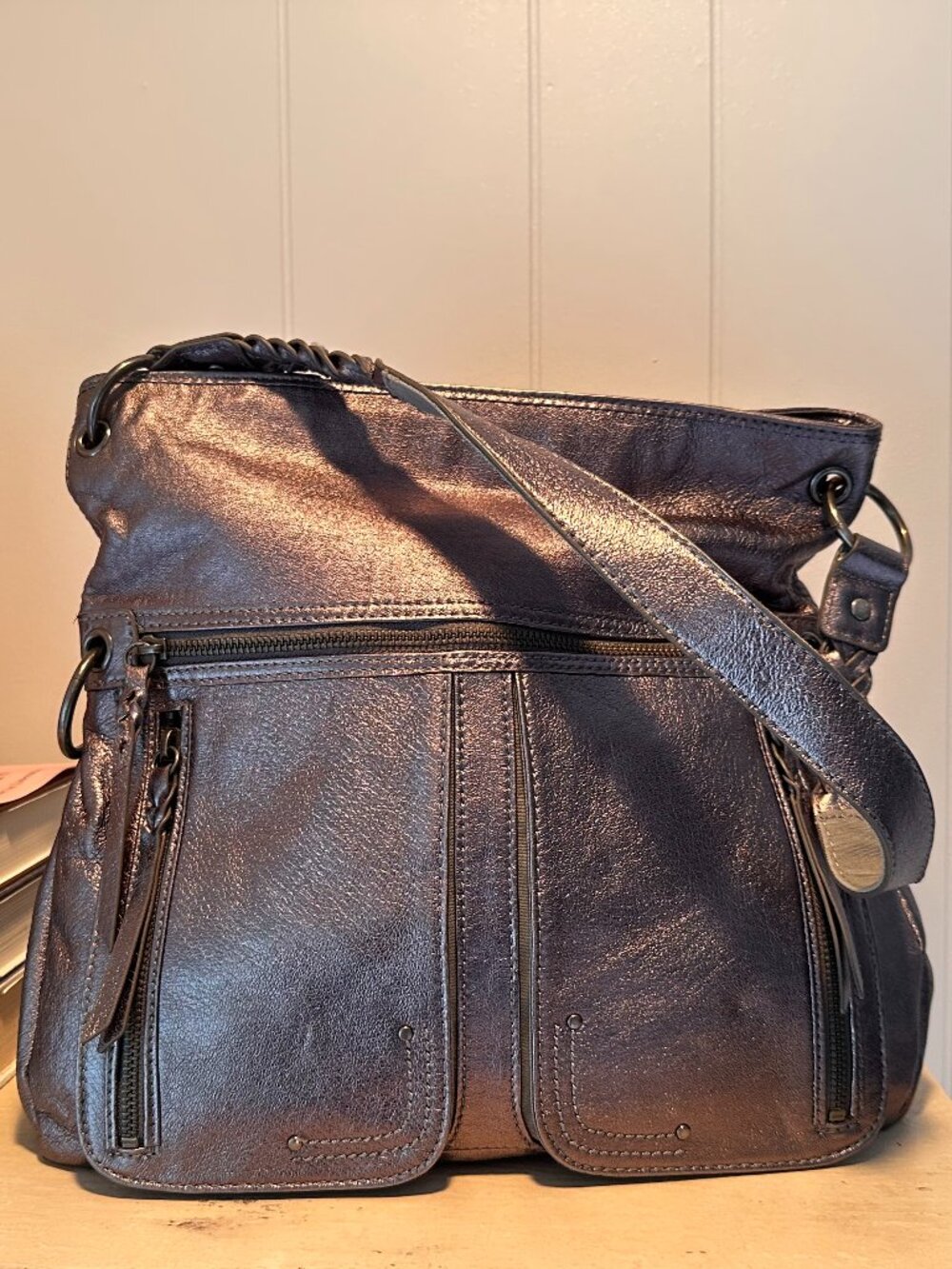 The Sak Metallic Silver Shoulder Bag